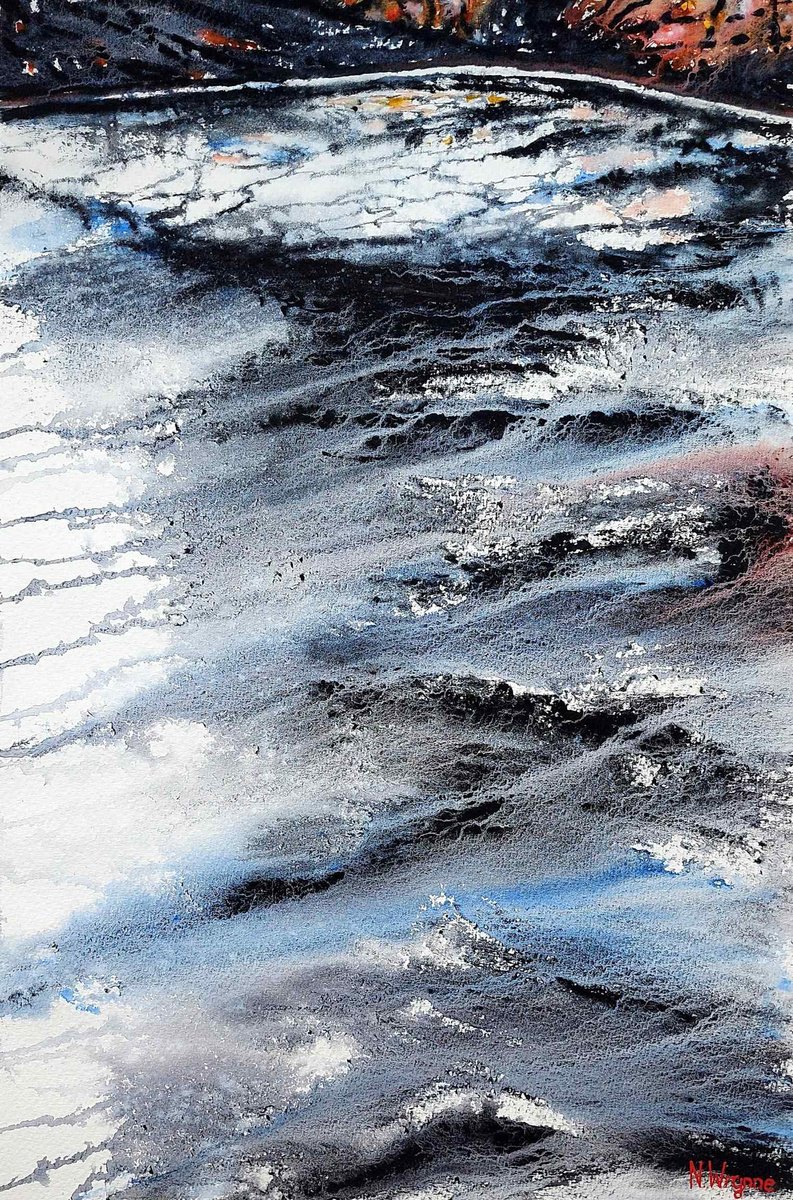 Impressionistic Abstract Watercolour By Neil Wrynne, 15 X 22", Within The Wave, Original Artwork