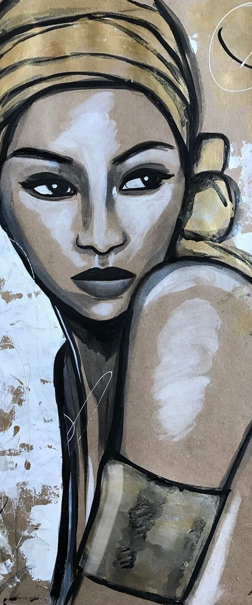 Acrylic painting on craft paper “African beauty” by Leysan Khasanova