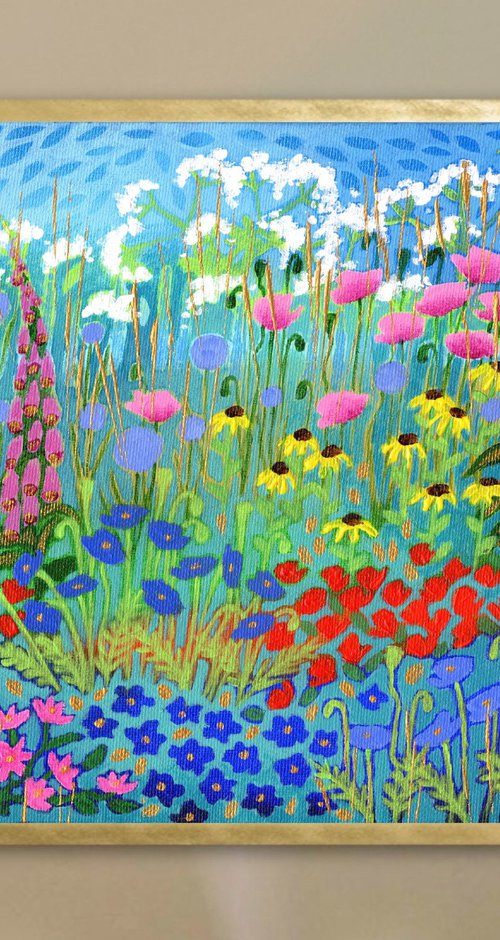 Flower Field with Gold by Lisa Mann