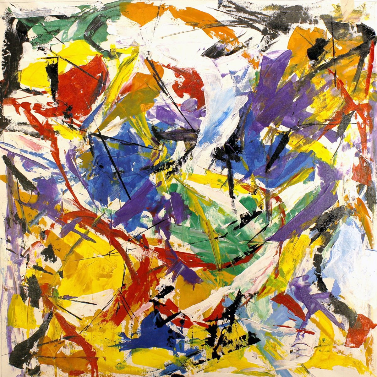 Abstract Acrylic Painting By Alessandro Butera, 41 X 41, Energy In Yellow, Original Artwork