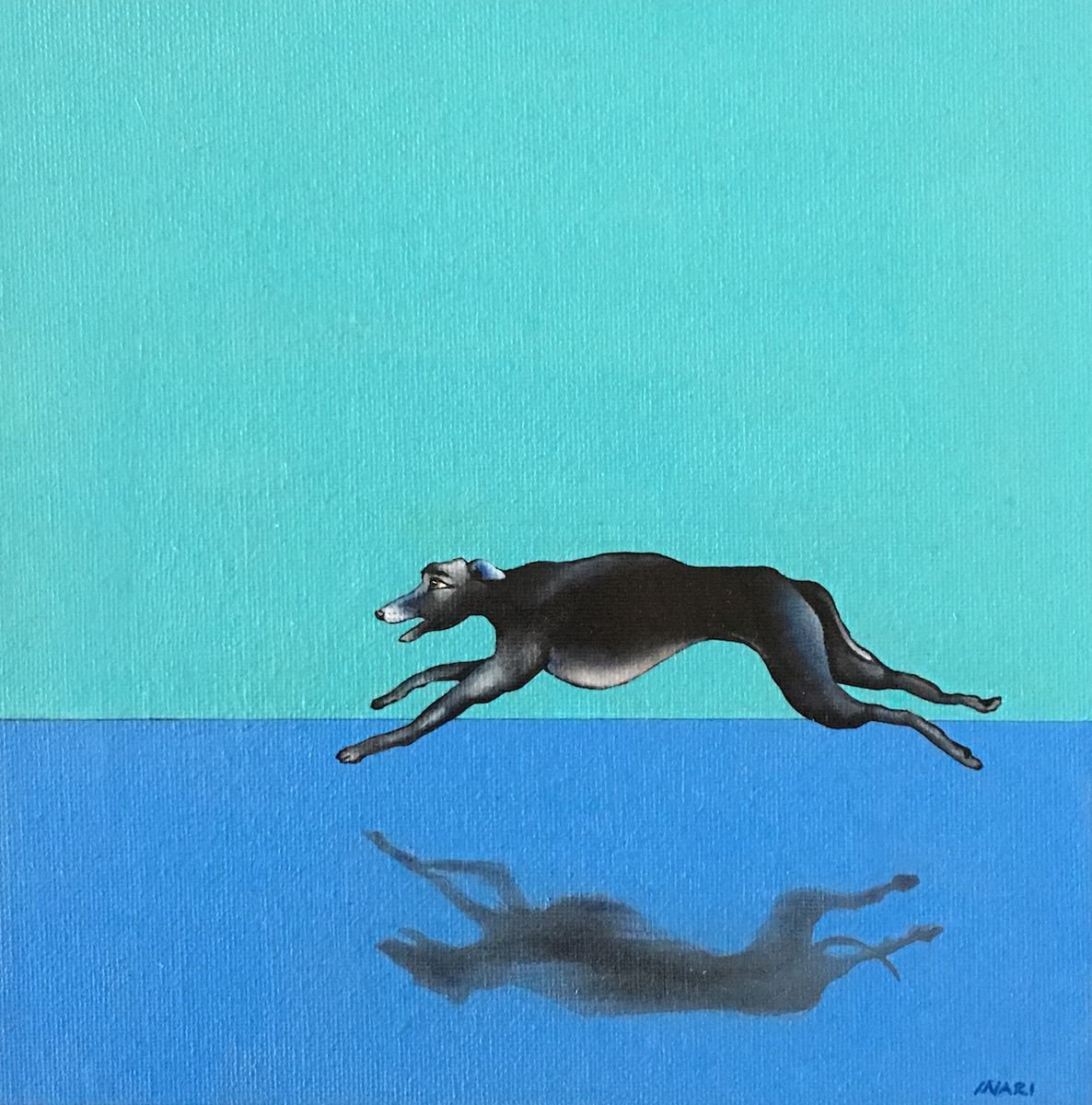 The running sighthound small oil painting by Inari
