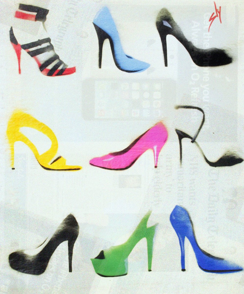 Urban And Pop Abstract Painting By Juan Sly, 23 X 30", Sly Heels (On An Urbox), Original Artwork