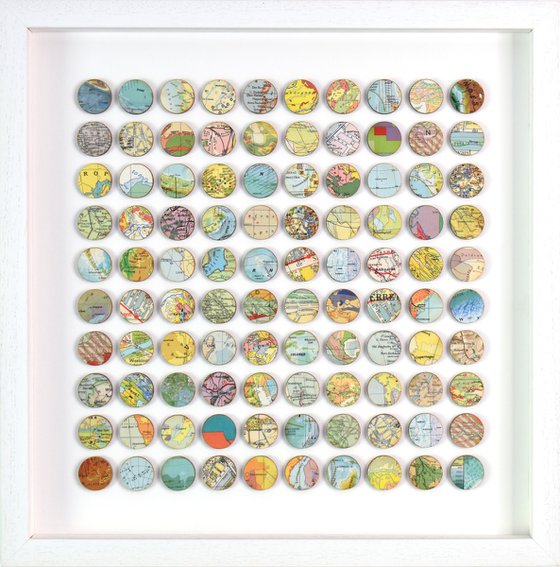 100 map dots original framed artwork