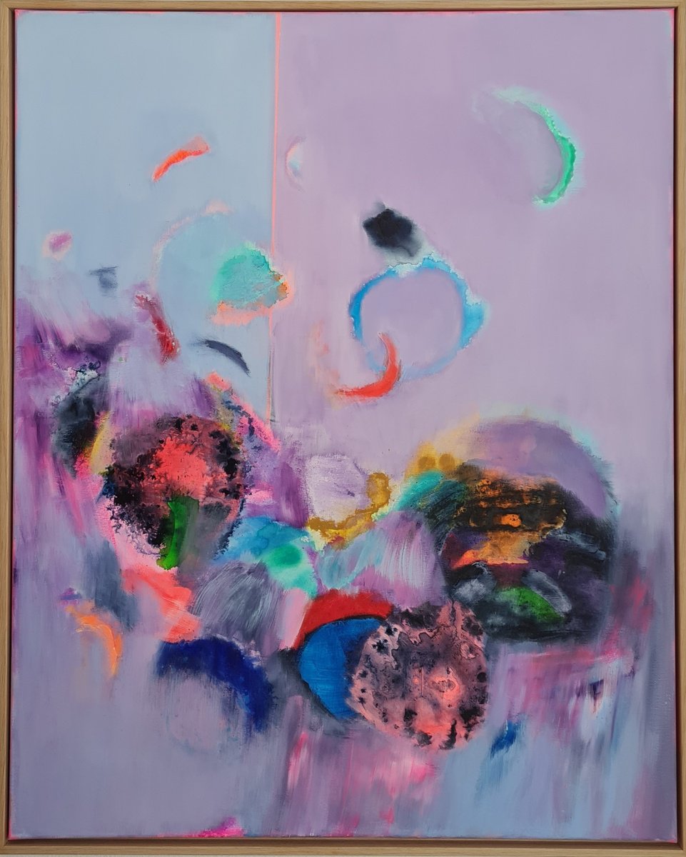 Organic Abstract Acrylic Painting By Wioletta Gancarz, 33 X 41", Blueberry Garden, Original Artwork