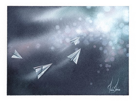 Promises XIV - Origami Paper Plane Watercolor