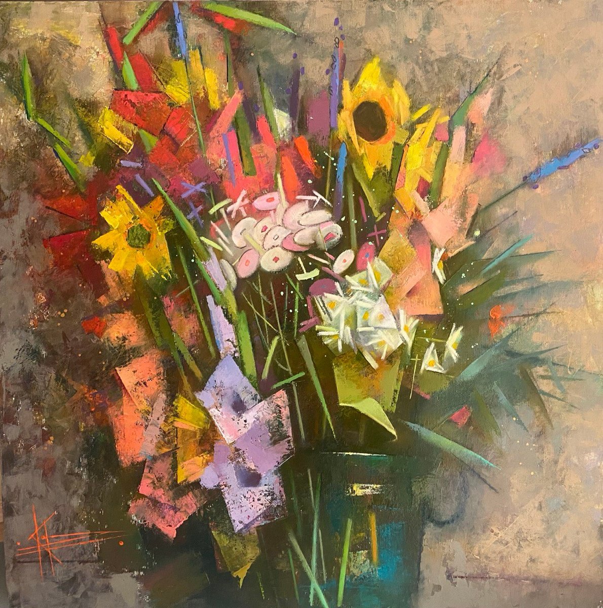 Impressionistic Botanical Oil Painting By Oksana Kornienko, 25 X 25", Summertime, Original Artwork