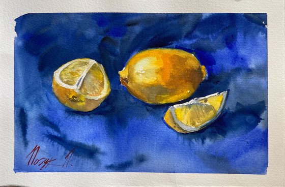 Lemons on blue