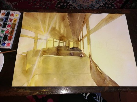 "Rays of God" 2021 Watercolor, paper 42x60