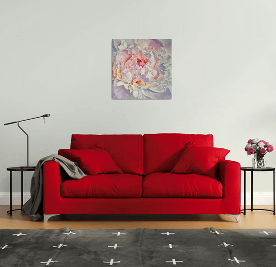 "Lace of petals."  peony  flower  liGHt original painting  GIFT (2022)