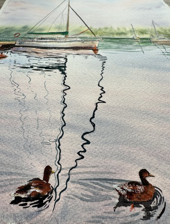 Peace. Yacht at sunset in Krakow