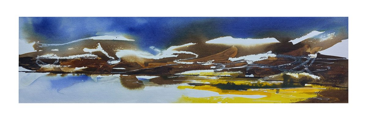 Organic Abstract Painting By D. P. Cooper, 19 X 6, Winter Hills, Original Artwork