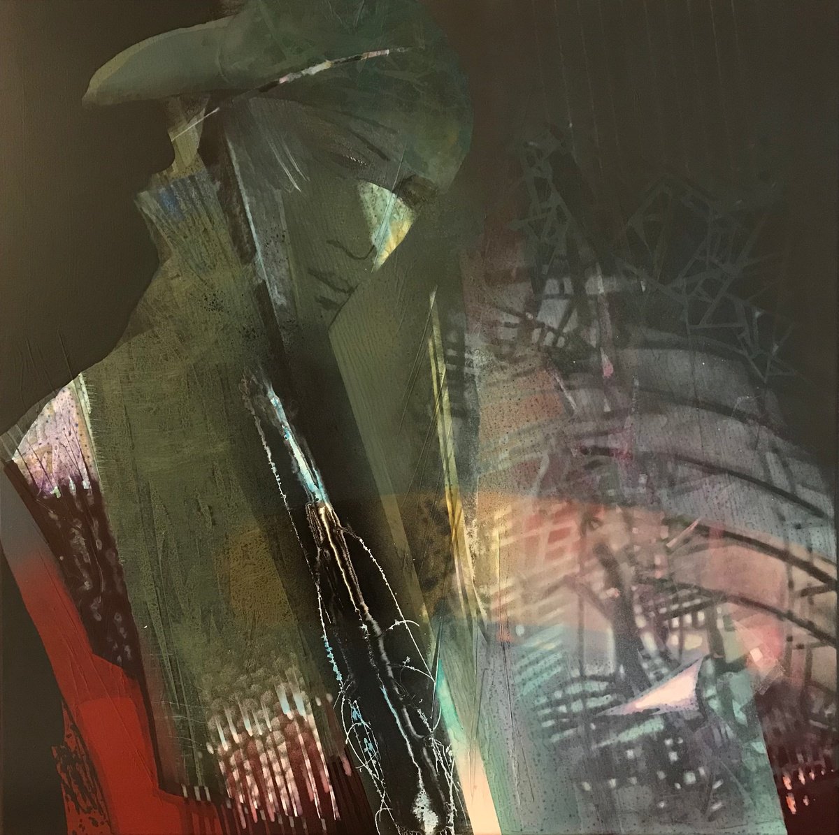 Organic Portrait Acrylic Painting By Marina Volkova, 31 X 31", Lauten Musik, Original Artwork