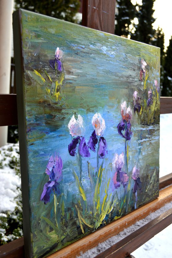 Pond with irises