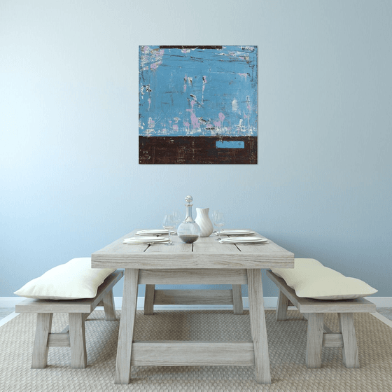 Abstract "Blue Window" 36x36" Contemporary Art by Bo Kravchenko