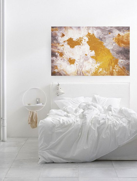 Large  acrylic, pearl and gold painting 160x100 cm unstretched canvas "Autumn gold" i032 original artwork by artist Airinlea