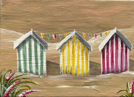 Stripey beach huts (diptych)