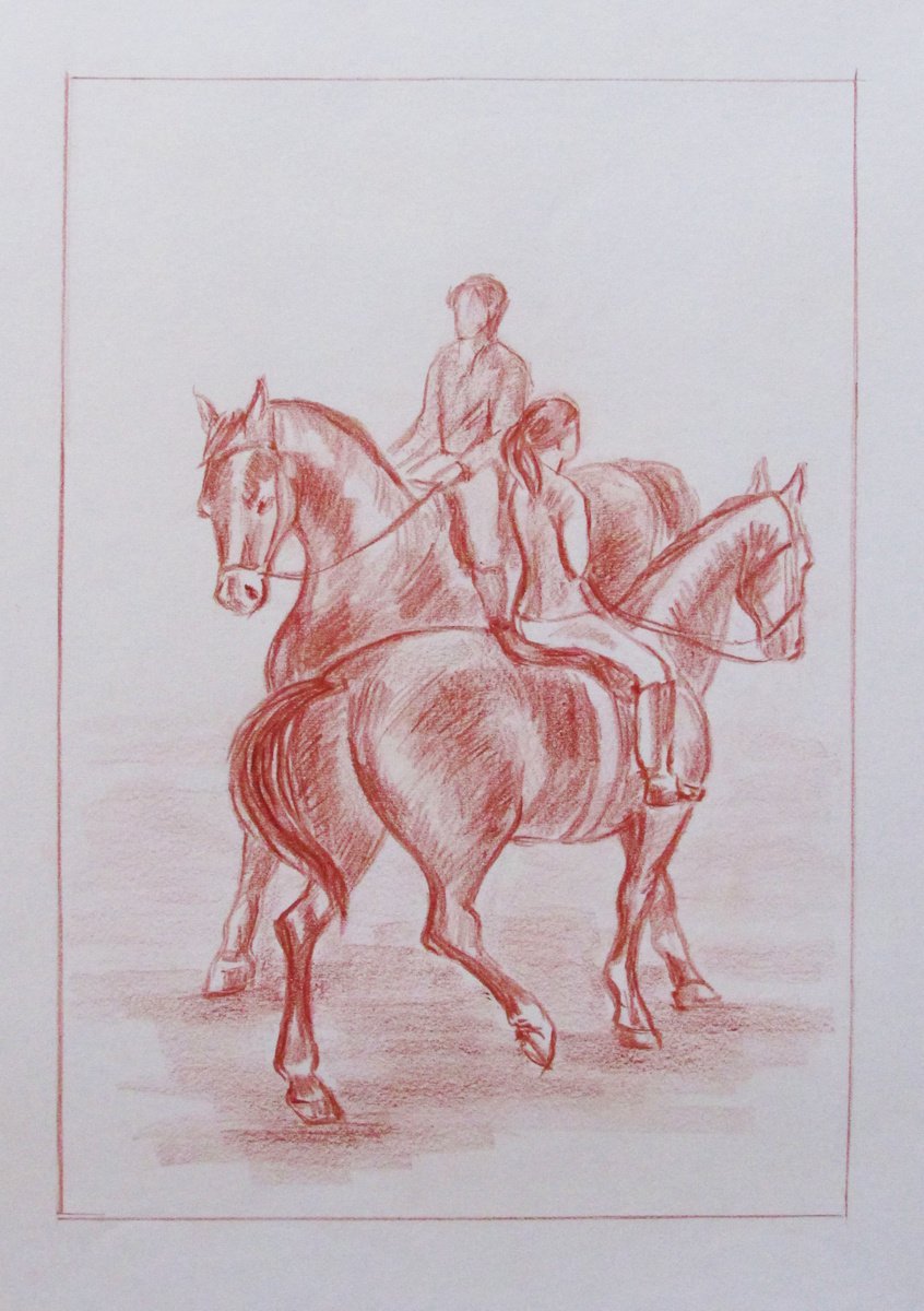 Photorealistic Animal Pastel Drawing By Kateryna Bortsova, 13 X 18", Horses, Original Artwork