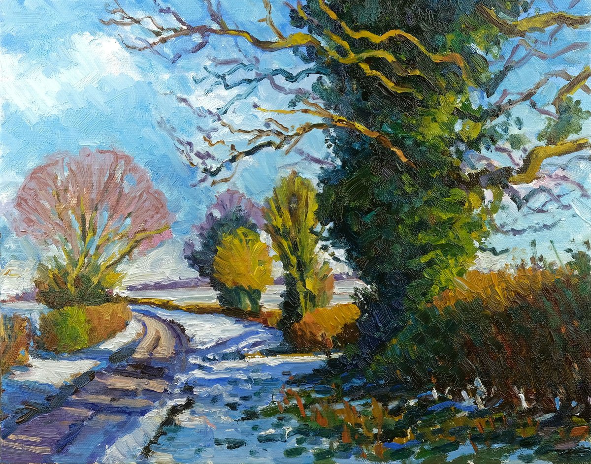 Expressive Landscape Oil Painting By Jeff Parker, 14 X 11, A Bright Winter