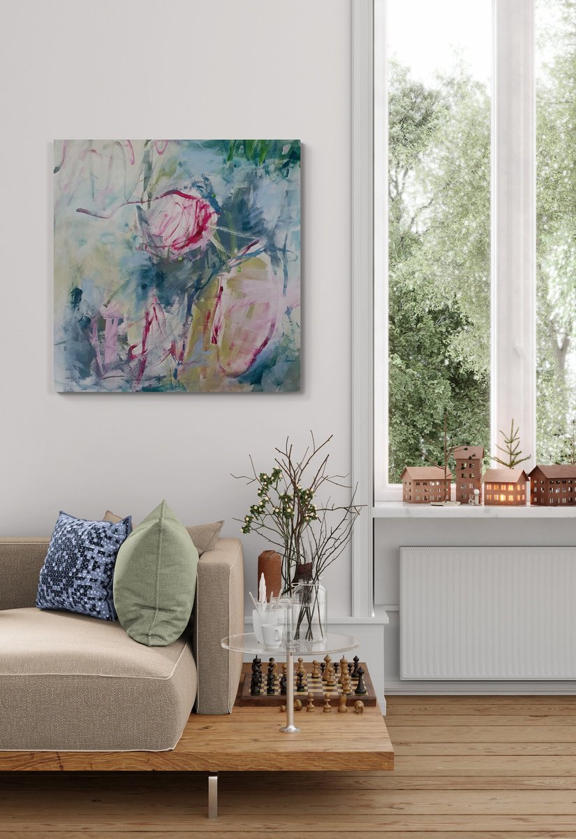 Organic Abstract Acrylic Painting By Jutta Widrinsky, 37 X 37", Art For Dessert, Original Artwork