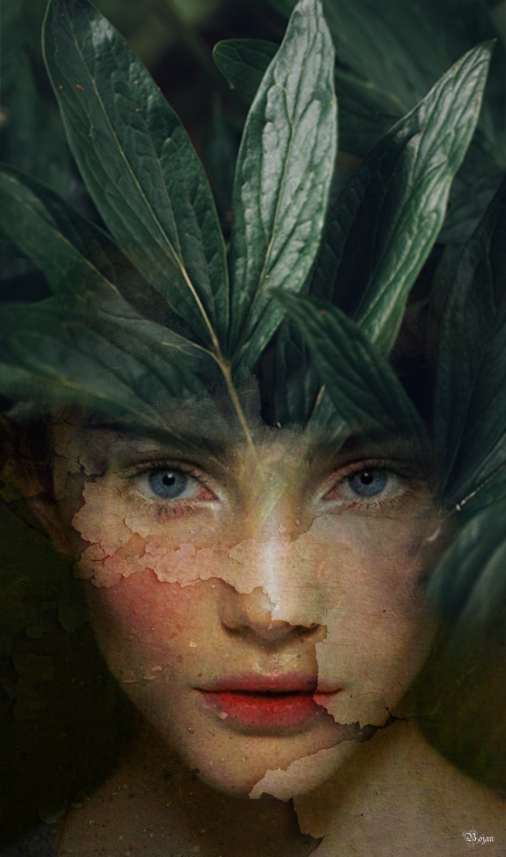 Illustrative Portrait Photograph By Bojan Jevtic, 26 X 43, Green Green, Original Artwork