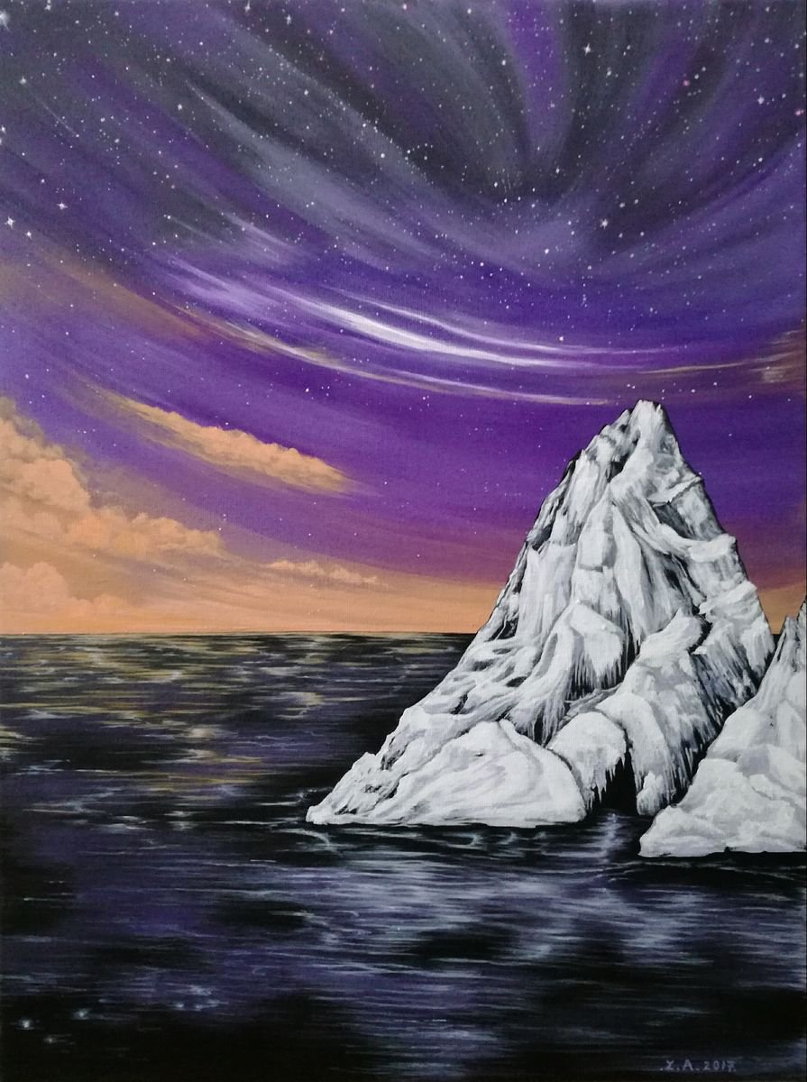 Landscape Acrylic Painting By Zoe Adams, 12 X 16", Purple Sky Dream, Original Artwork
