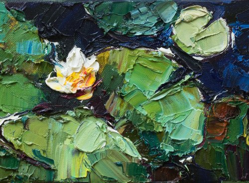 Water Lilies - Impasto Original Oil painting by Anastasiia Valiulina
