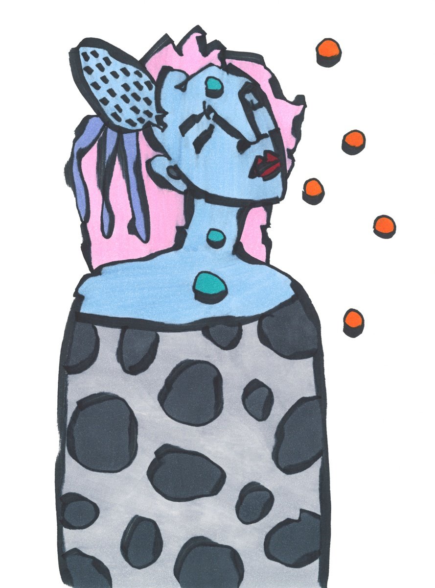 Expressive Portrait Ink Drawing By Sofi Ginger, 8 X 11", The Power Of The Moon, Original Artwork