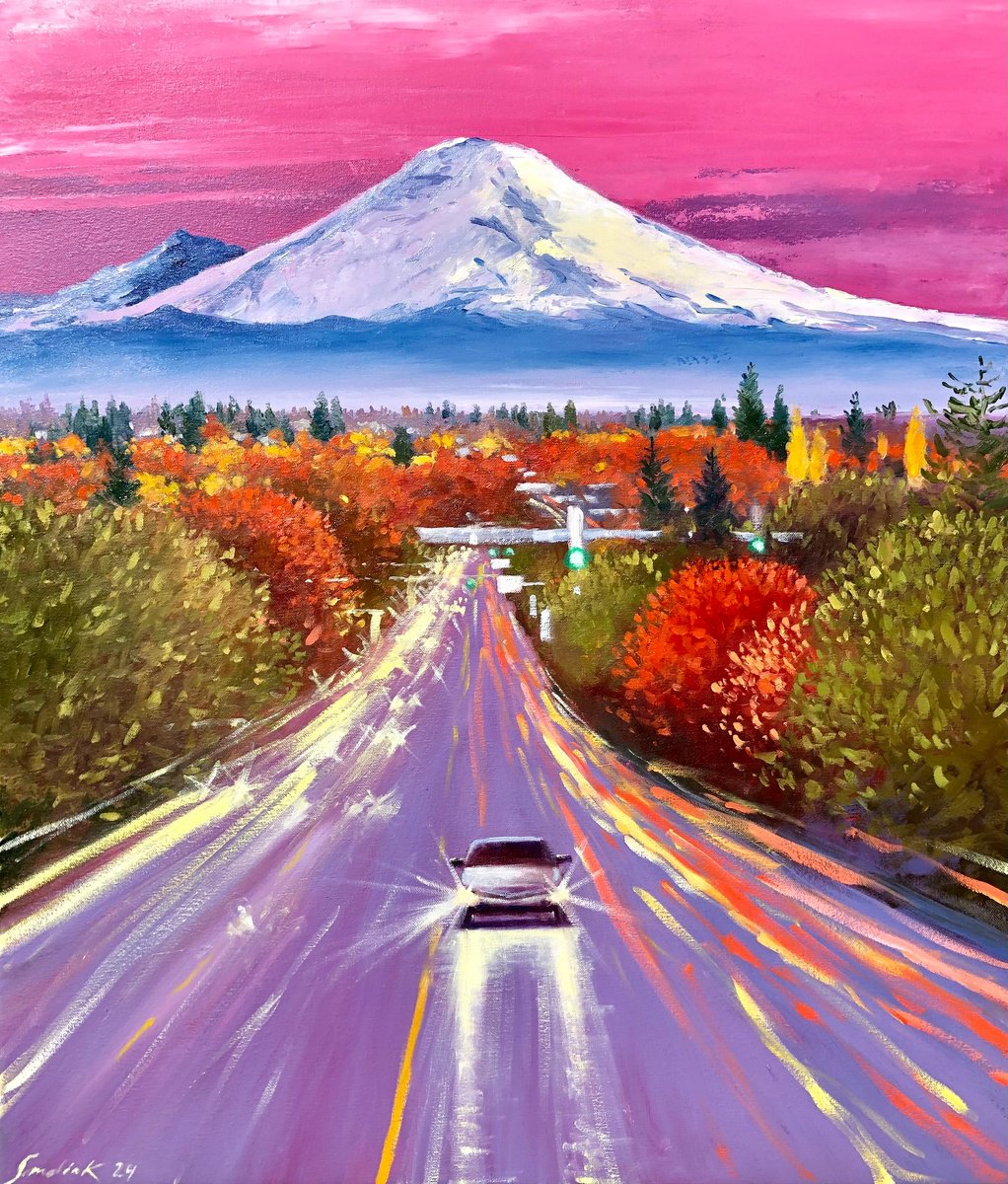 Impressionistic Landscape Oil Painting By Volodymyr Smoliak, 24 X 28", Fall Near Seattle, Original Artwork