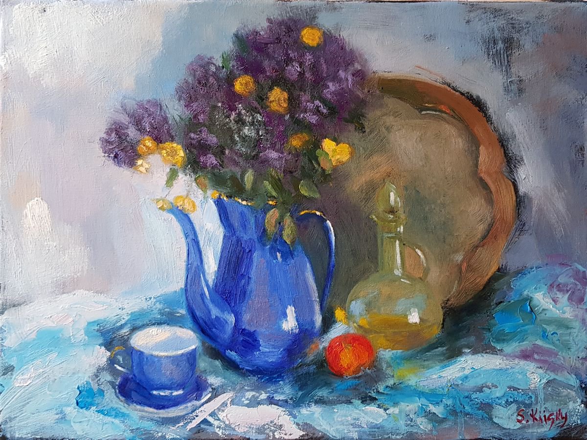 Impressionistic Still Life Oil Painting By Svetlana Grishkovec-Kiisky, 16 X 12", Still Life With Apple, Original Artwork