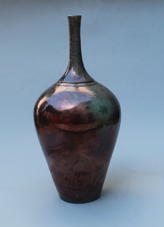 Raku Vessel Slender Bottleneck