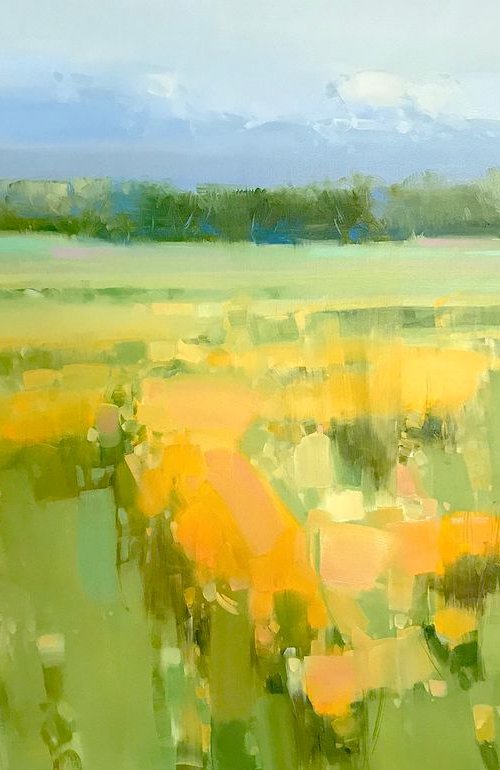 Yellow Valley, Landscape oil painting, Handmade artwork, Large Size by Vahe Yeremyan