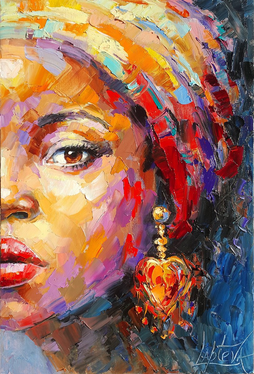 Organic Portrait Oil Painting By Viktoria Lapteva, 16 X 24", Secret Of Soulmate, Original Artwork