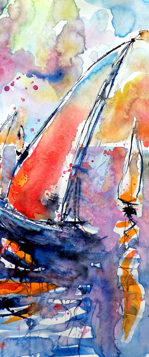 Sailboats at sea by Kovács Anna Brigitta