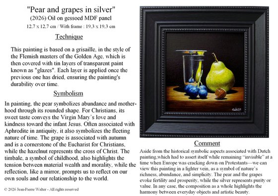 Pear and grape in silver goblet