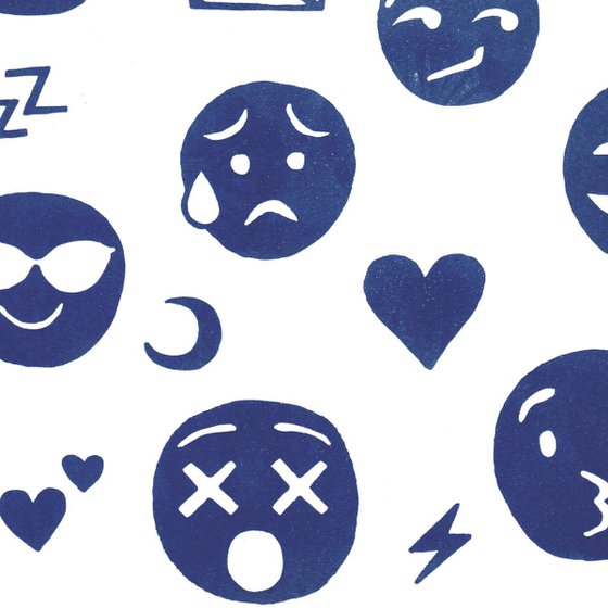 Emoji Print in Delft Blue - Unframed - FREE Worldwide Delivery