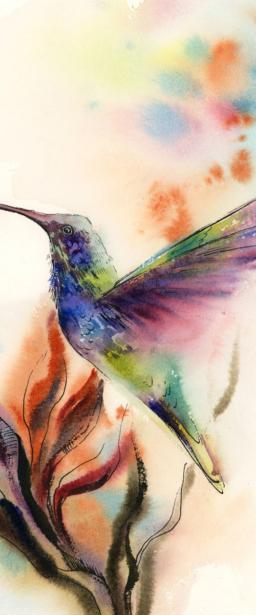 Hummingbird on Tropical Flower by Sophie Rodionov