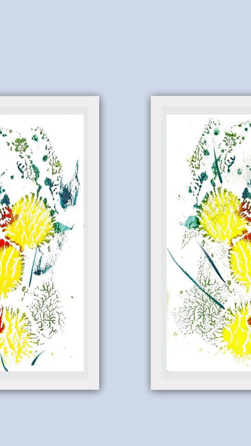 The Last of the Yellow Tulips-2- Set of two Monoprints by Asha Shenoy