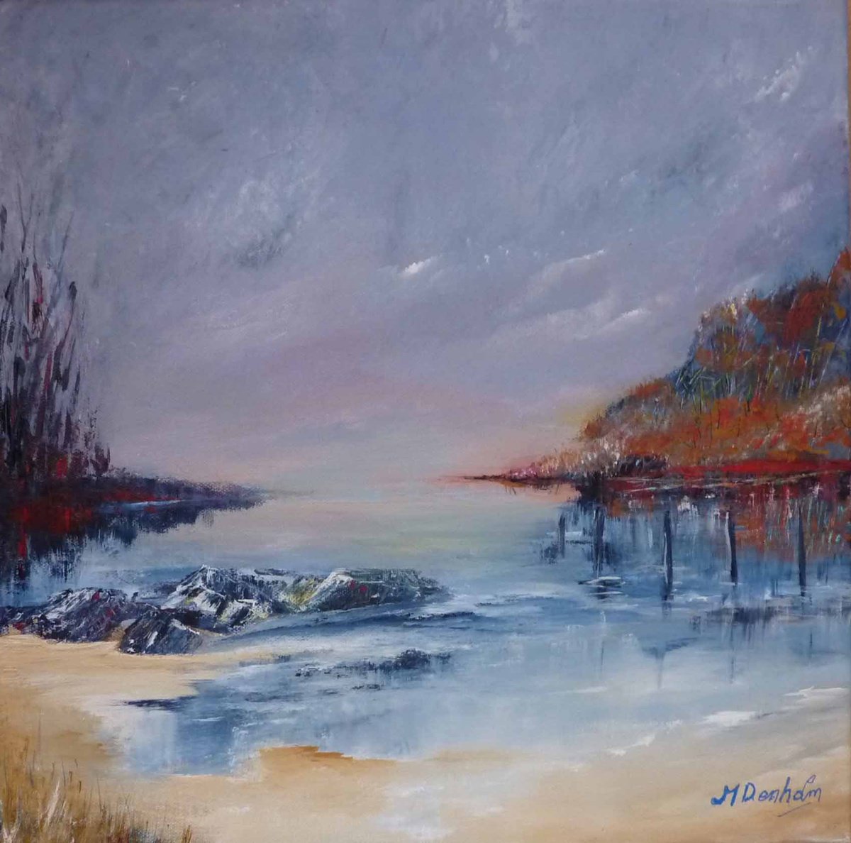 Impressionistic Landscape Acrylic Painting By Margaret Denholm, 16 X 16", Incoming Tide, Original Artwork