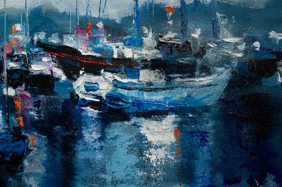 "Yachts in the harbor" ships, seascape ,sailboats