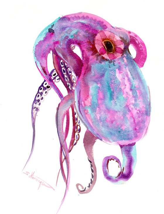 Turquoise Pink Octopus