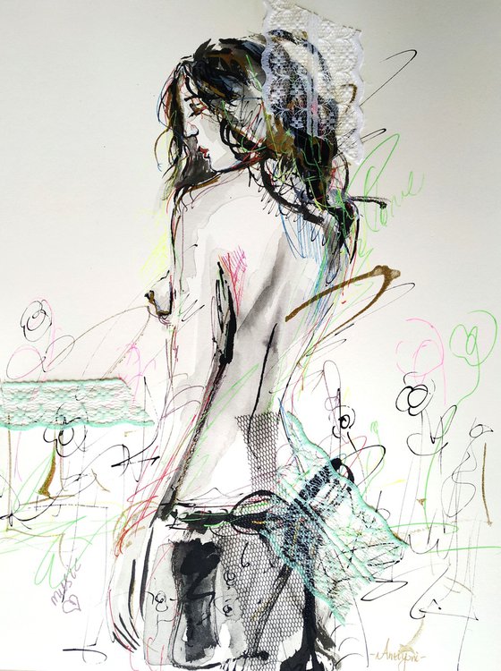 Woman  ink drawing series-Figurative drawing on paper