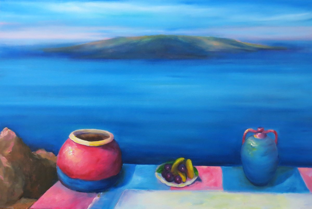 Impressionistic Landscape Oil Painting By Maureen Greenwood, 30 X 20", A Scene From Greece, Original Artwork