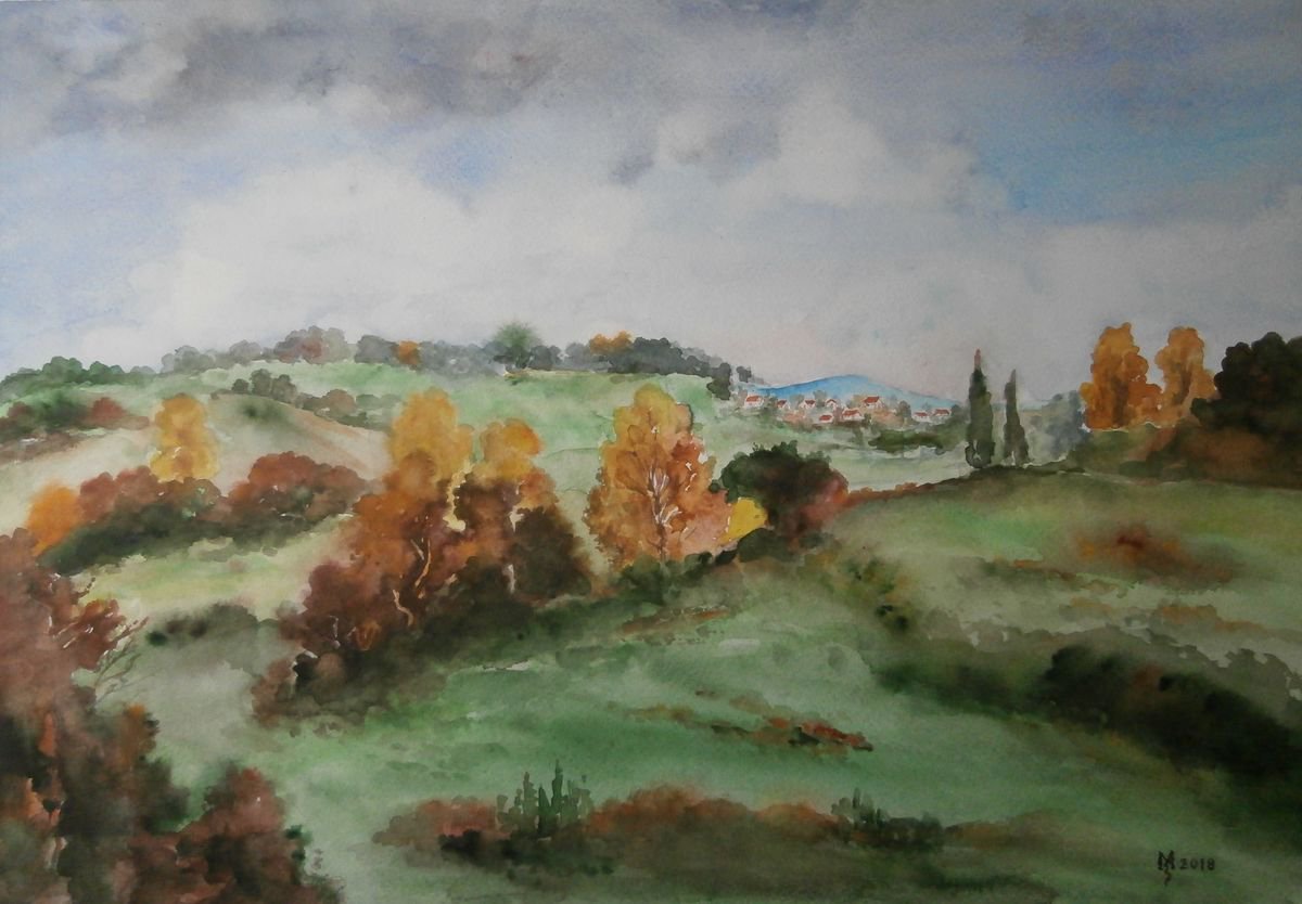 Impressionistic Watercolour , Autumn Motive By Zoran Mihajlovic Muza, 19 X 13, Artwork For Sale On Artfinder