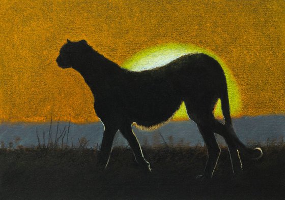 Original pastel drawing "At sunset"