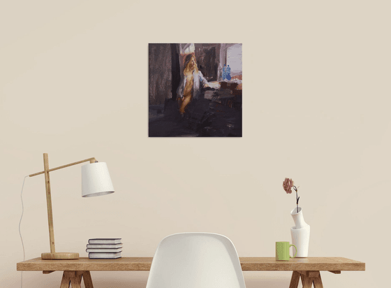 Meg leaning at window 1