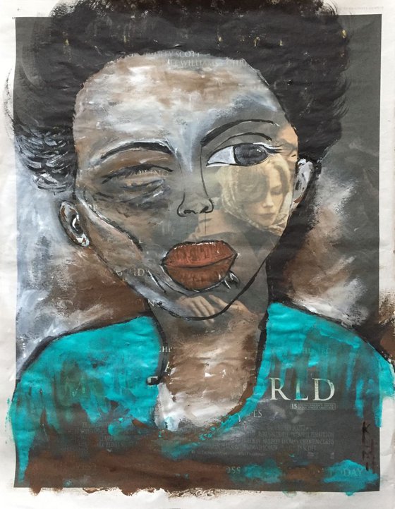 Hidden Faces Acrylic on Newspaper Face Art Woman of Colour Portrait 37x29cm Gift Ideas Original Art Modern Art Contemporary Painting Abstract Art For Sale Buy Original Art Free Shipping