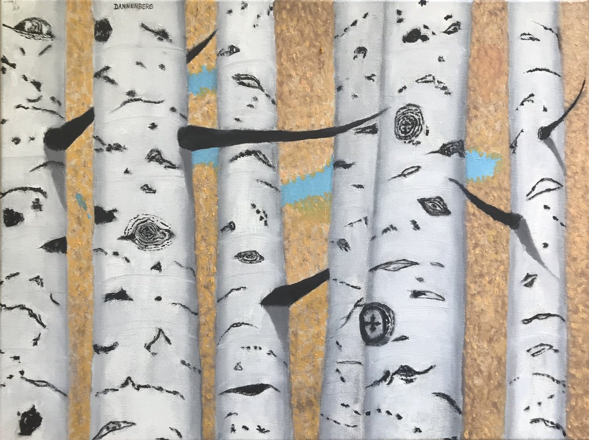 Impressionistic Landscape Oil Painting By Leslie Dannenberg, 24 X 18", Aspen Grove, Autumn, Original Artwork