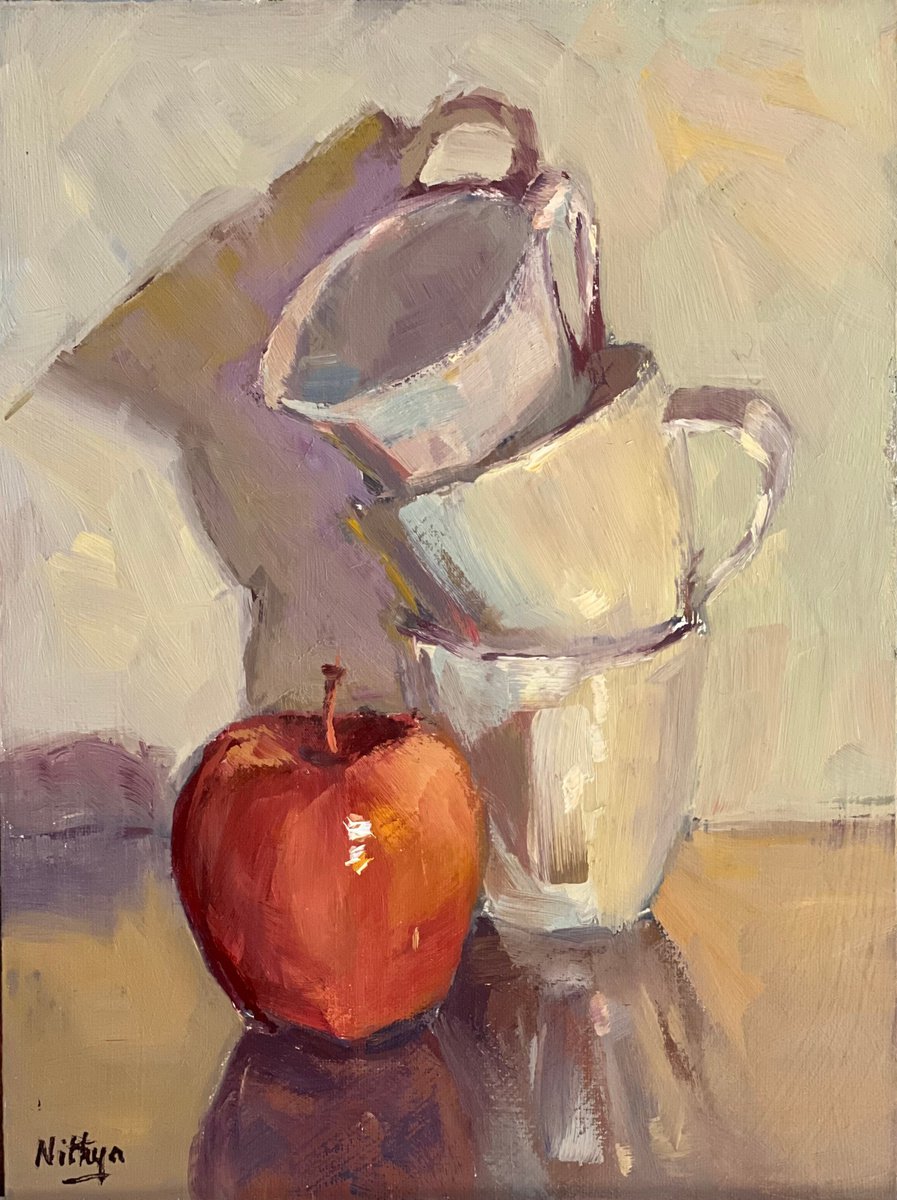 An Apple a Day Series - 3 - Vibrant oil painting kitchen decor by Nithya Swaminathan