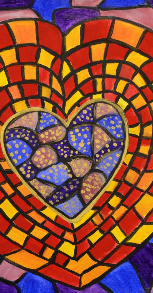 Mosaic Heart a modern colorful romantic abstract painting ON SALE a wonderful gift idea by Manjiri Kanvinde
