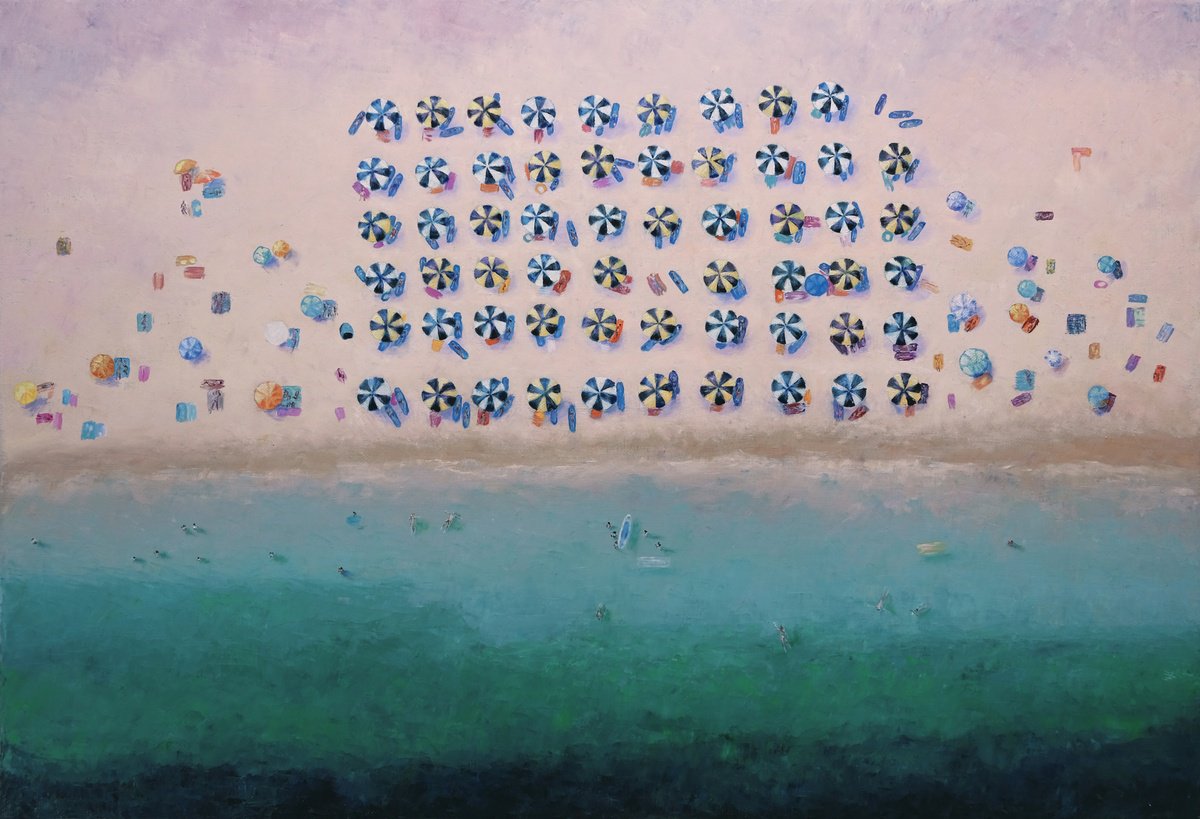 Abstract Landscape Oil Painting By Anastasia Woron, 29 X 20, Greek Beach, Original Artwork